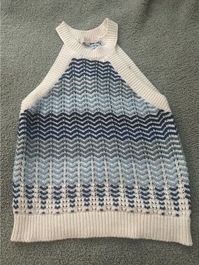 LOFT White and Blue Ombre Halter Knit Top
